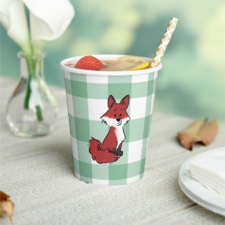 Gobelets En Papier Baby Shower Gingham Vert Renard Rouge Mignon