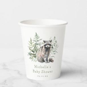 Gobelets En Papier Baby shower hydrographique Woodland Raccoon