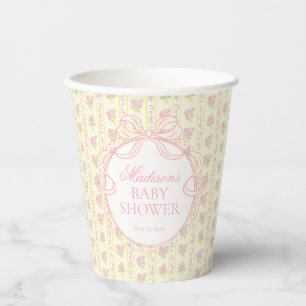 Gobelets En Papier Baby Shower Jaune Vintage Fleurs Élégantes