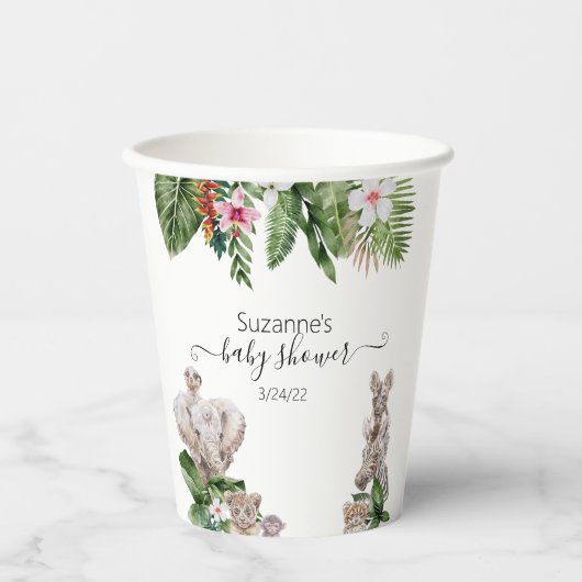 Gobelets En Papier Baby shower jungle Animaux Safari tropical (Recto)