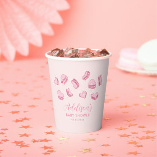 Gobelets En Papier Baby shower Macarons de Coeur Rose