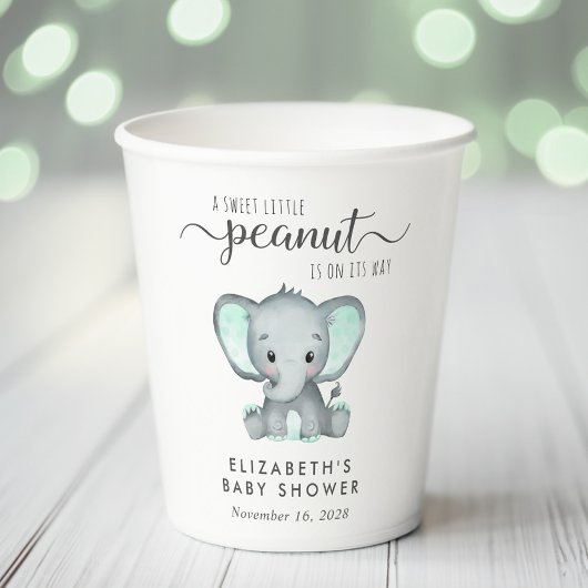 Gobelets En Papier Baby shower mignonne Eléphant Mint Vert