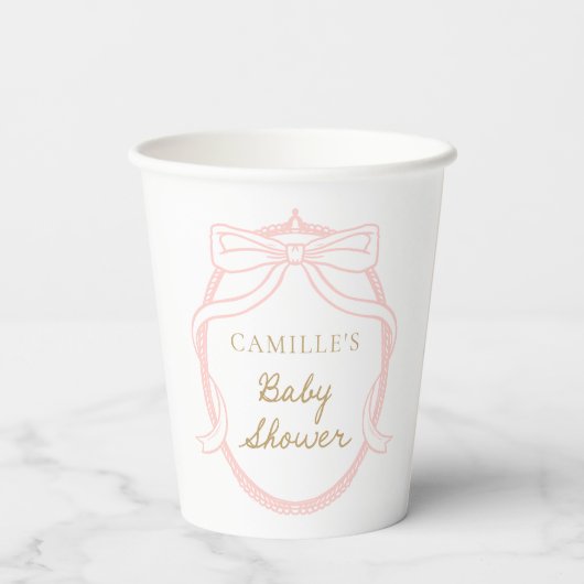 Gobelets En Papier Baby shower minimal pour fille Rose Bow (Verso)