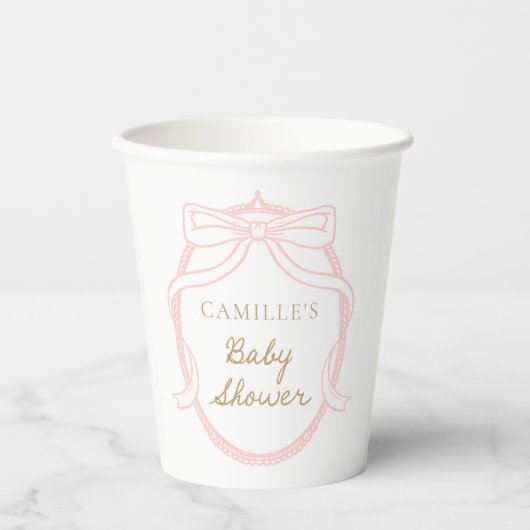 Gobelets En Papier Baby shower minimal pour fille Rose Bow (Recto)