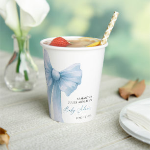 Gobelets En Papier Baby shower moderne Blue Bow