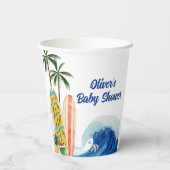 Gobelets En Papier Baby shower moderne Blue Ocean Wave Surboard (Verso)