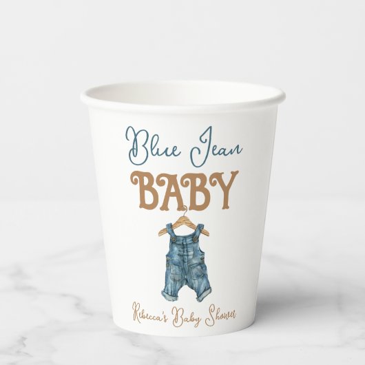 Gobelets En Papier Baby shower moderne Denim Boy Blue Jean (Verso)