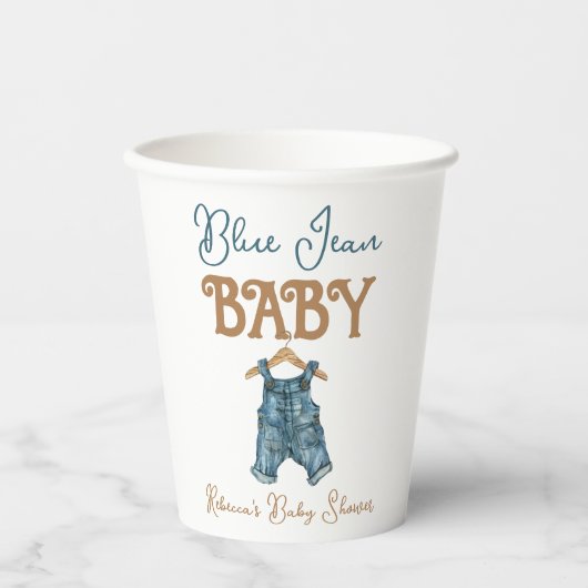 Gobelets En Papier Baby shower moderne Denim Boy Blue Jean (Recto)