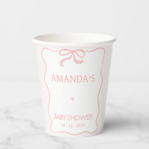 Gobelets En Papier Baby shower moderne Rose Girl Bow