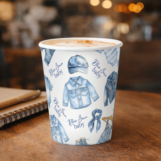 Gobelets En Papier Baby Shower Moderne sur le Thème du Jean Bleu Bébé