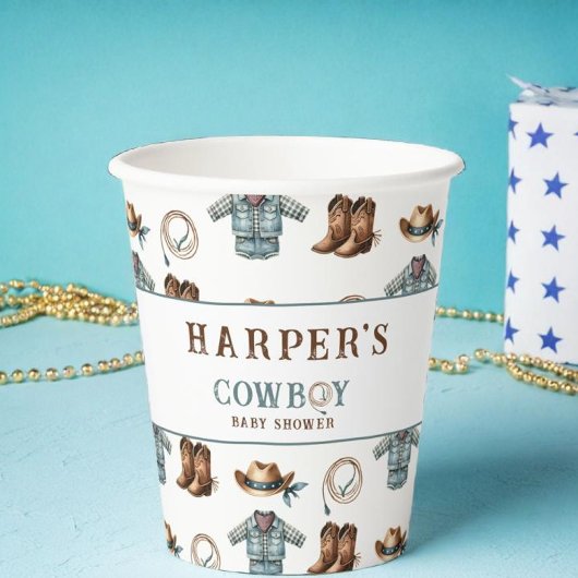 Gobelets En Papier Baby shower Motif Cowboy personnalisé