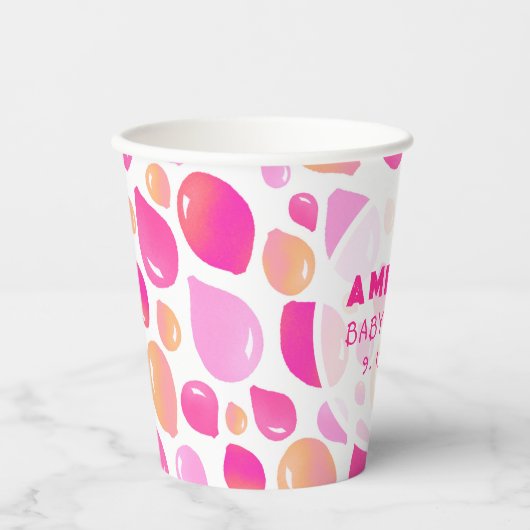 Gobelets En Papier Baby shower Motif de bimbo rose Balloon (Recto)