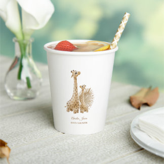 Gobelets En Papier Baby shower Neutral Boho Pampas Grass Giraffe