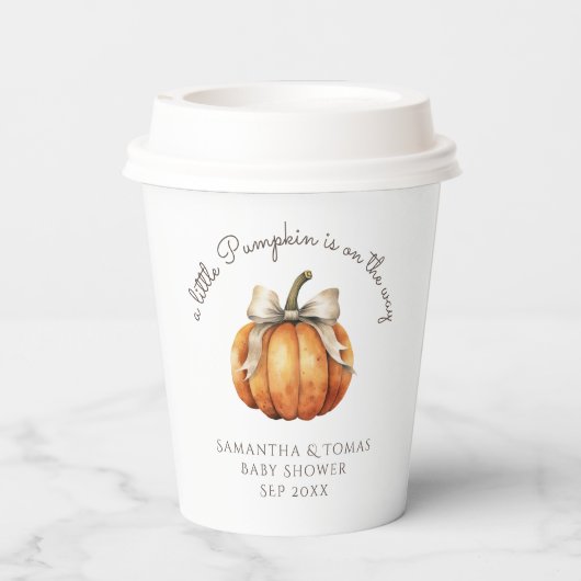 Gobelets En Papier Baby shower neutre minimal de petit Citrouille (Verso)