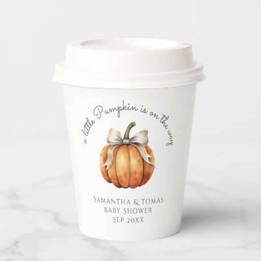 Gobelets En Papier Baby shower neutre minimal de petit Citrouille (Recto)