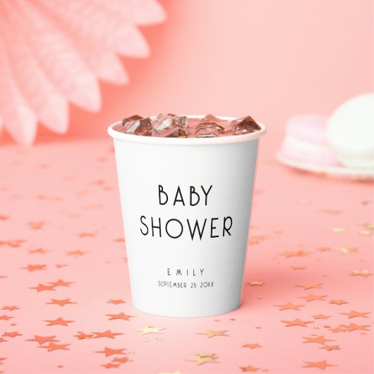Gobelets En Papier Baby shower noir et blanc à texte simple moderne (Insitu)