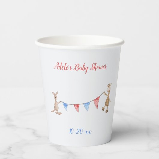 Gobelets En Papier Baby shower Nom personnalisé Date Giraffe Kangaroo (Verso)
