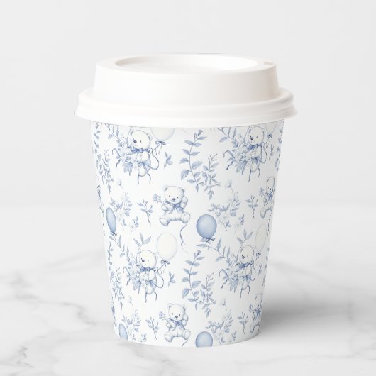 Gobelets En Papier Baby shower Ours en Teddy Toile Bleu (Recto)