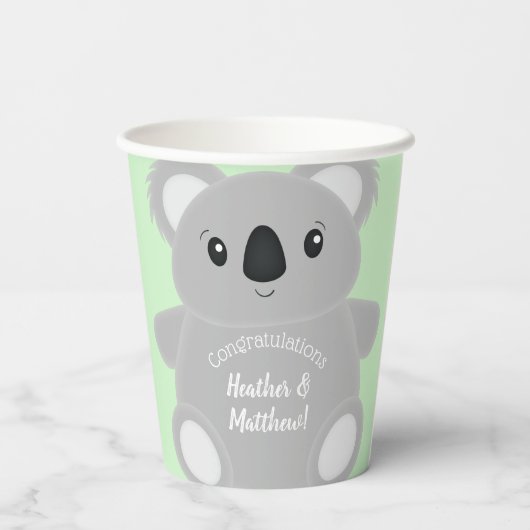 Gobelets En Papier Baby shower Ours Koala Vert (Verso)