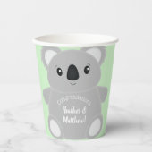 Gobelets En Papier Baby shower Ours Koala Vert (Recto)