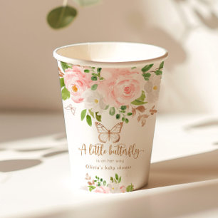 Gobelets En Papier Baby shower papillon rose floral