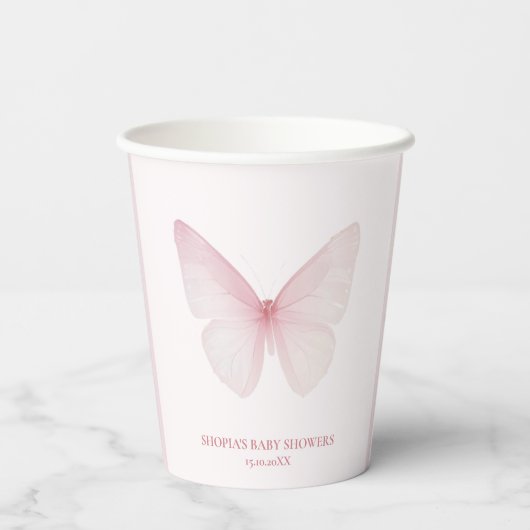 Gobelets En Papier "Baby shower papillon rose Pastel (Verso)
