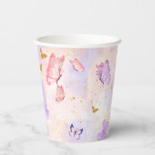 Gobelets En Papier Baby shower papillon violet rose or (Verso)