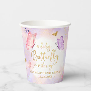 Gobelets En Papier Baby shower papillon violet rose or