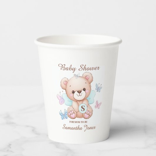 Gobelets En Papier Baby shower personnalisé de l'ours (Verso)