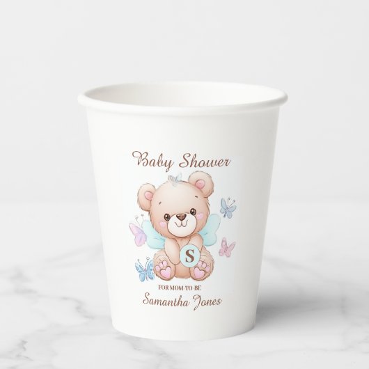 Gobelets En Papier Baby shower personnalisé de l'ours (Recto)