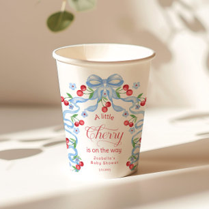 Gobelets En Papier Baby Shower Petit Nœud Bleu Cerise