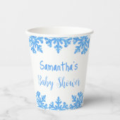 Gobelets En Papier Baby shower pour garçons d'hiver Blue Snowflake (Recto)
