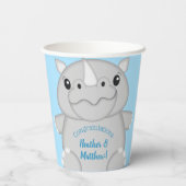Gobelets En Papier Baby shower Rhino bleu (Verso)