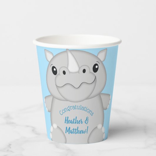 Gobelets En Papier Baby shower Rhino bleu (Recto)