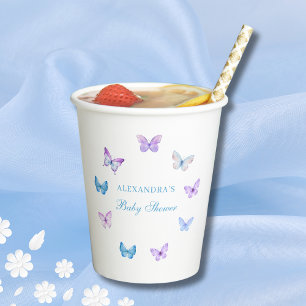 Gobelets En Papier Baby shower rose bleu pourpre papillon