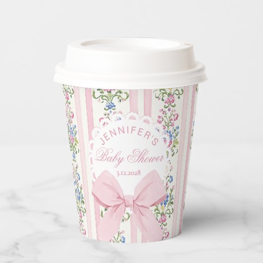 Gobelets En Papier Baby shower Rose Coquette Blush Pink Bow (Recto)