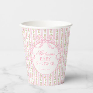 Gobelets En Papier Baby Shower Rose Fleurs Anciennes Élégantes