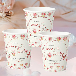 Gobelets En Papier Baby shower rose Floral Aquarelle Cerise