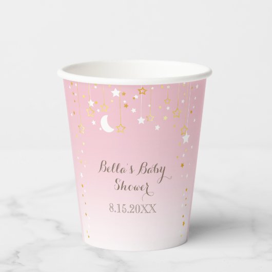 Gobelets En Papier Baby shower rose Star Moon (Recto)