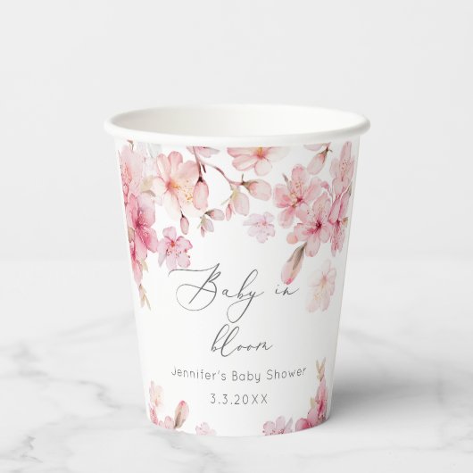 Gobelets En Papier Baby shower rose vif de Sakura cerisier (Verso)