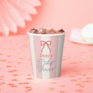 Gobelets En Papier Baby Shower Ruban Rouge & Rayures Roses