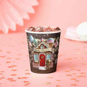 Gobelets En Papier Baby shower Rustique de la maison de pain d'épice 