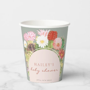 Gobelets En Papier Baby shower Sage Green Boho Bloom Cactus