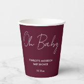 Gobelets En Papier Baby shower script moderne bordeaux élégant (Recto)