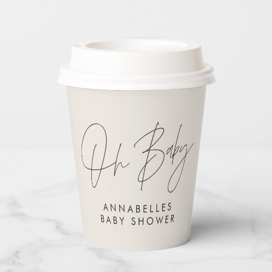 Gobelets En Papier Baby shower script moderne crème naturelle élégant (Verso)
