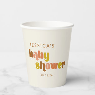 Gobelets En Papier Baby shower super en terre cuite Retro personnalis