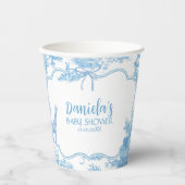 Gobelets En Papier Baby shower Toile de Jouy bleu et blanc (Recto)