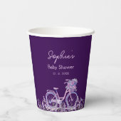 Gobelets En Papier Baby Shower vélo fleuri lavande violet (Verso)