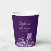 Gobelets En Papier Baby Shower vélo fleuri lavande violet (Recto)