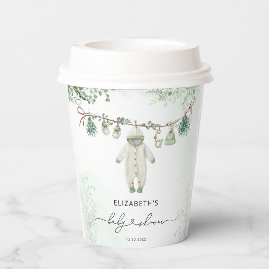 Gobelets En Papier Baby shower vert Boho Sage (Verso)